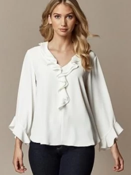 Image of Wallis Plain Ruffle Top - Cream, Size 8, Women