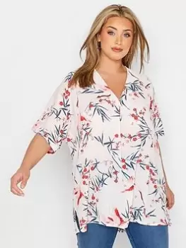 Image of Yours Clothing Floral Pleated Front V Neck Top, Natural, Size 20, Women