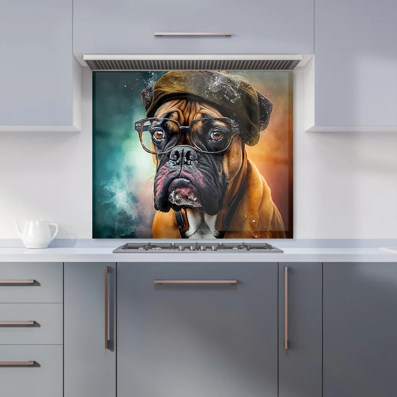 Image of Warren Reed - Designer Boxer Dog Splashart Kitchen Splashback Size: 700mm x 650mm Multicolor Unisex 700mm x 650mm