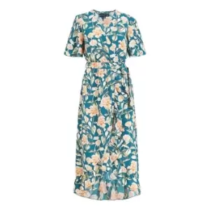 Image of Mela London Teal Floral Print Wrap Midi Dress - Green