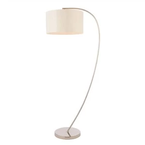 Image of 1 Light Floor Lamp Bright Nickel, Vintage White Faux Silk, E27
