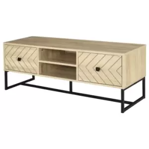 Image of Homcom Chevron Pattern TV Stand Media Organiser With 2 Drawers Black Steel Frame