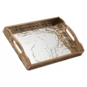 Image of Augustus Large Mirrored Tray With Marbling Effect