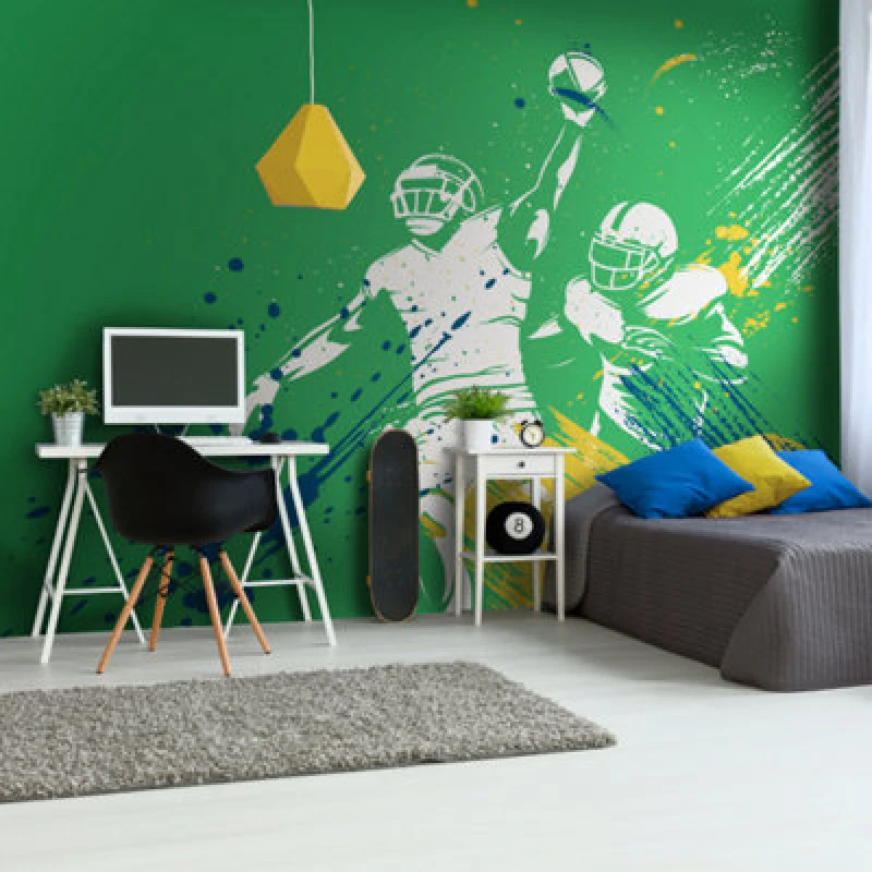 Image of Origin Murals American Footballers Paint Splash Green Paste The Wall Mural 350Cm Wide X 280M High