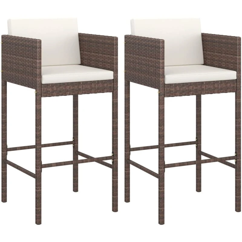 Image of VIDAXL Bar Stools 2 pcs with Cushions Brown Poly Rattan Vidaxl 8720286638323