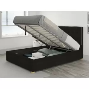 Image of Presley Ottoman Upholstered Bed, Kimiyo Linen, Charcoal - Ottoman Bed Size Single (90x190)