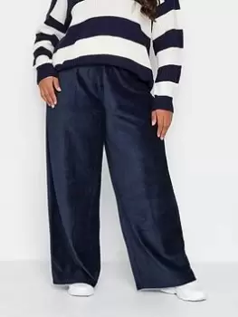 Image of Yours Yours Wide Leg Cord Trouser - Navy, Blue, Size 30-32, Women