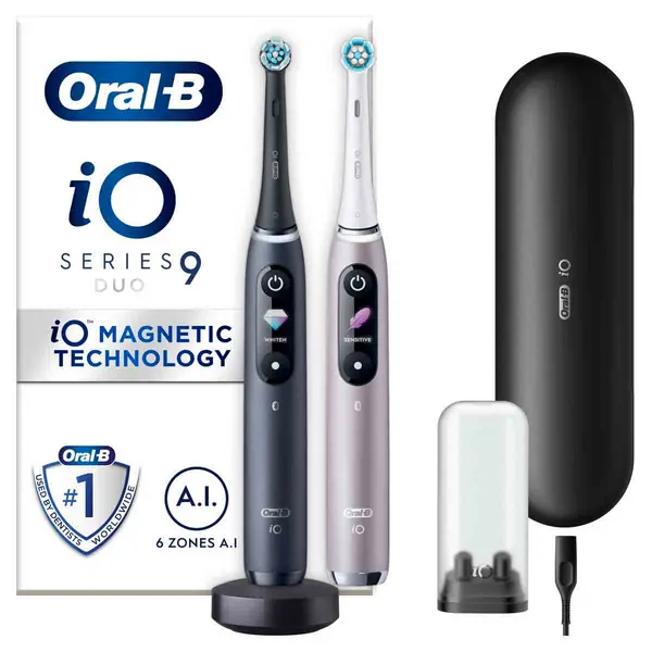 Image of Oral B iO 9 Black & Rose Quartz Duo Electric Toothbrush 2Pcs
