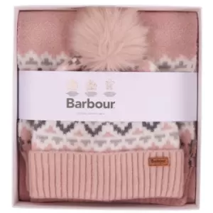 Image of Barbour Womens Eden Fairisle Beanie And Scarf Set Pink