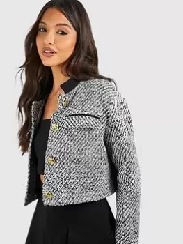Image of Boohoo Boucle Button Detail Jacket - Grey, Size 14, Women