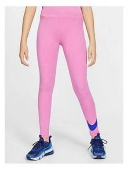 Image of Nike NSW Older Girls Swoosh Leggings - Pink Size M 10-12 Years, Women