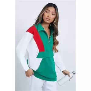 Image of I Saw It First Green Chevron Colourblock Half Zip Sweatshirt - Green