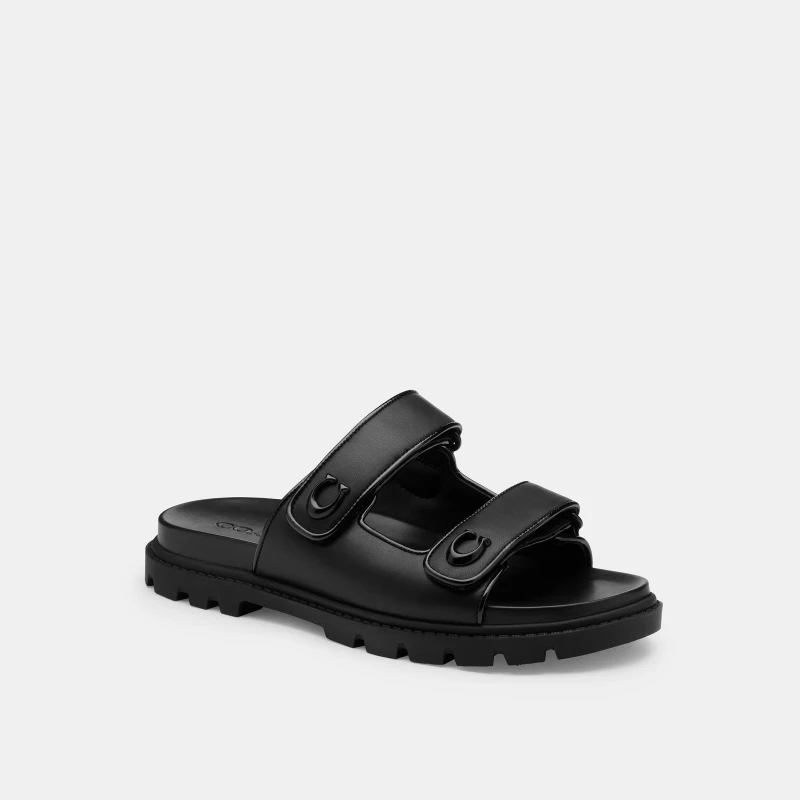 Image of Coach Womens Double Band Flat Sandals Black female 4 (37)
