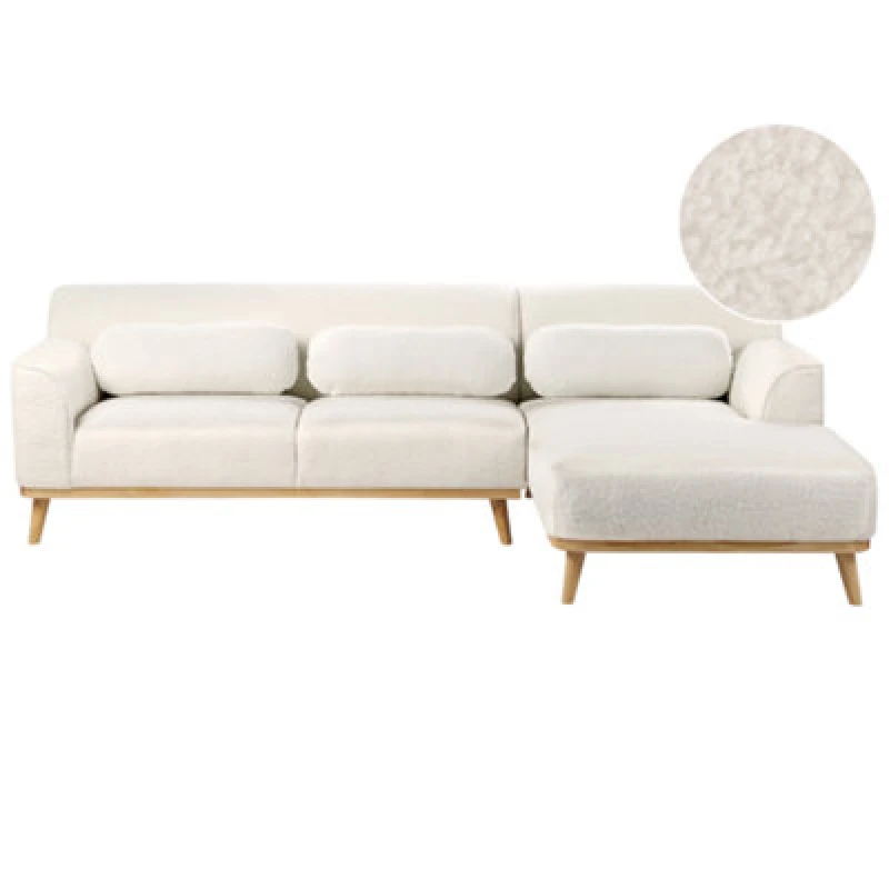 Image of Beliani Corner Sofa 3 Seater Simos Boucle White Left Hand