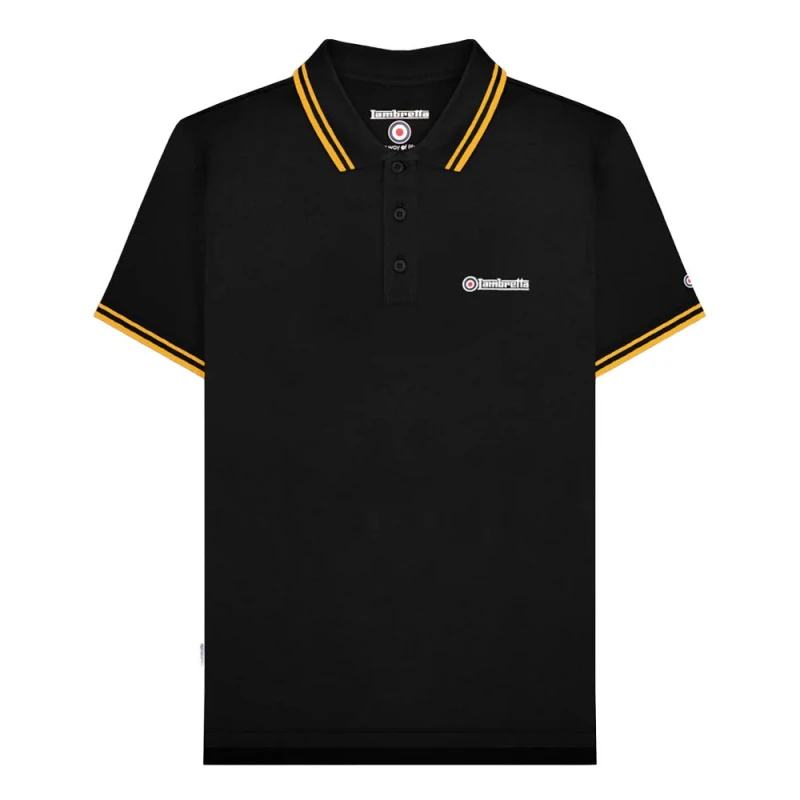 Image of Lambretta Lambretta Men SS25 Twin Tip Polo Shirt in Black Size: Small Black S Male 5063703660785