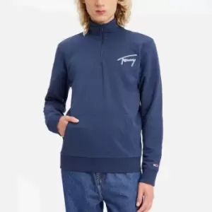 Image of Tommy Jeans Mens Regular Signature Half Zip Sweatshirt - Twilight Navy - L