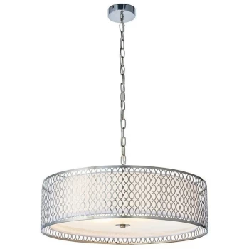Image of Endon Directory Lighting - Endon Cordero - 3 Light Round Ceiling Pendant Satin Nickel Plate & White Cotton Mix, E27