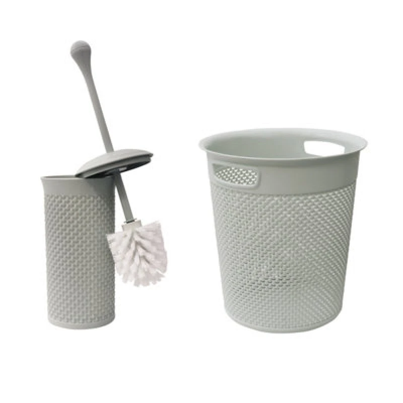 Image of Jvl Droplette Toilet Brush And Round Bin - Ice Grey