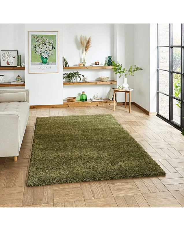 Image of Think Rugs Think Rugs Sierra Plain Shaggy Rug Olive - Think Rugs - Size: 160X220 Olive 160X220 MP66008