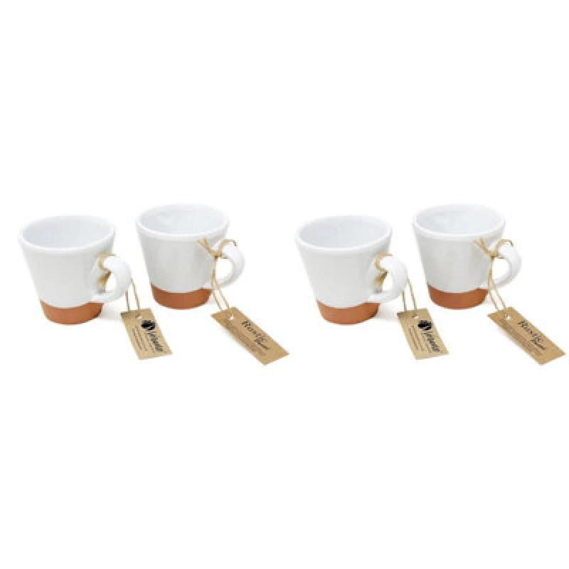 Image of Verano Spanish Ceramics Rustic Pastel Half Dipped Terracotta Kitchen Set Of 4 Conical Cups White 9Cm