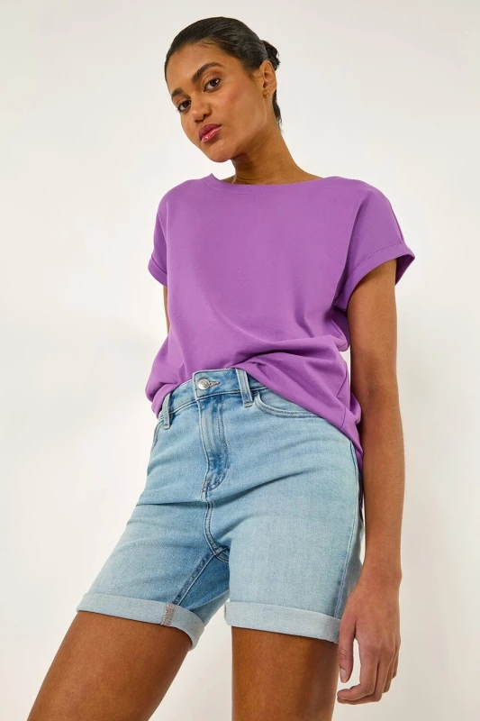 Image of Roman Womens Plain Stretch Cotton Jersey T-Shirt in Purple Size: 20 Purple Female 20