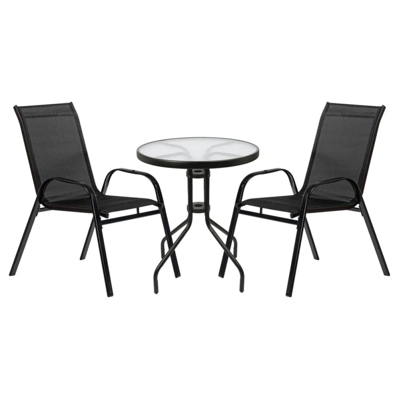 Image of Harbour Housewares 3pc Sussex Round Glass Top Patio Bistro Set - Black Unisex