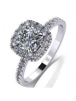 Image of Moissanite Platinum 1.4Ct Total Equivalent Cushion Centre Halo Ring