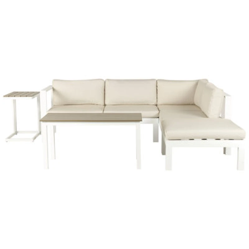 Image of Beliani Garden Corner Sofa With Table 5 Seater Messina Left Hand Metal Beige