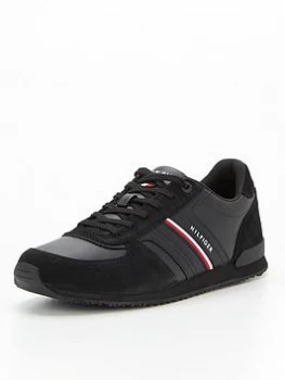 Image of Tommy Hilfiger Iconic Runner Leather Mix Trainers - Black, Size 43, Men