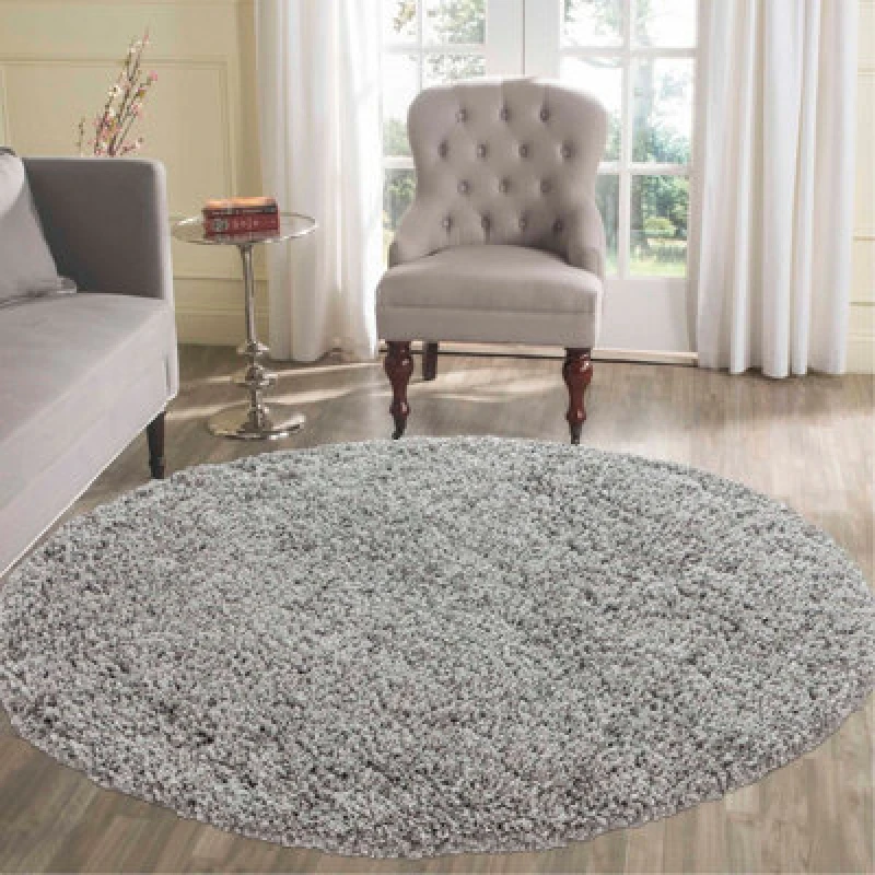 Image of Desire Rugs Plain Living Room Shaggy Area Rugs Grey Round 120X120 Cm