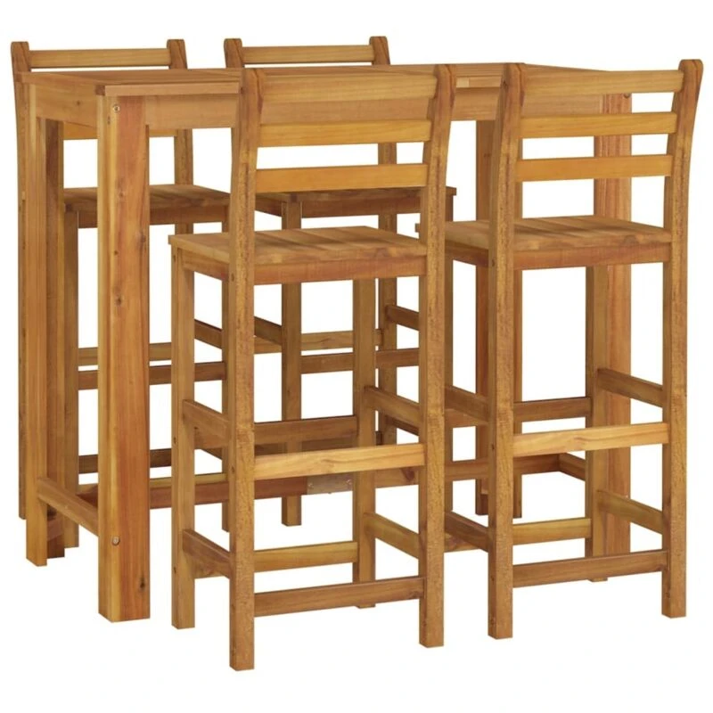 Image of vidaXL 5 Piece Garden Dining Set Solid Wood Acacia, Brown 3154396