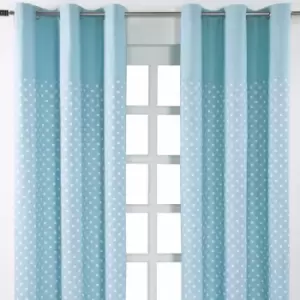 Image of HOMECAPES Cotton Stars Blue Ready Made Eyelet Curtain Pair, 137 x 228cm Drop - Blue