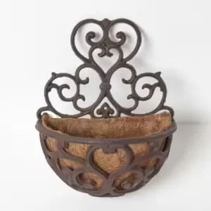 Image of HOMESCAPES Cast Iron Hayrack Wall Mounted Hanging Basket - Brown