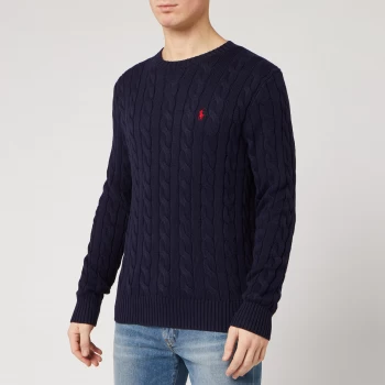 Image of Polo Ralph Lauren Mens Cable Knit Cotton Jumper - Hunter Navy - XXL