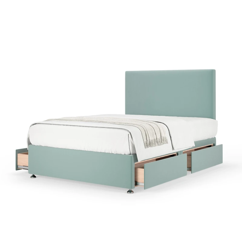 Image of Bedmaster Bedmaster Plush Velvet 4 Drawer Divan Base And Plain Headboard in Duck Egg Blue Size: Double Duck Egg Blue Double Unisex 7867871287601