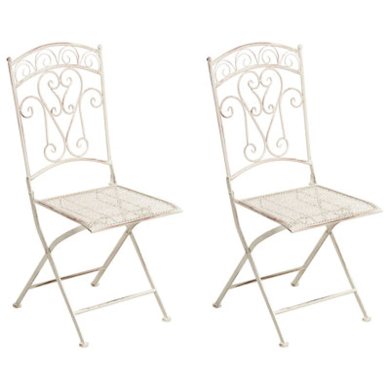 Image of Beliani Set Of 2 Garden Chairs Juina Folding Metal Light Beige