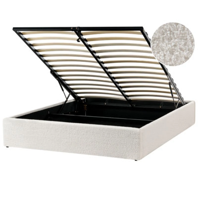 Image of Beliani Ottoman Bed Without Headboard Boucle Dinan 140 X 200 Cm (Eu Double) Off-White