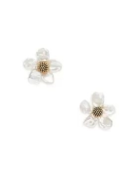 Image of kate spade new york Floral Frenzy Cultured Freshwater Pearl Flower Stud Earrings in Gold Tone