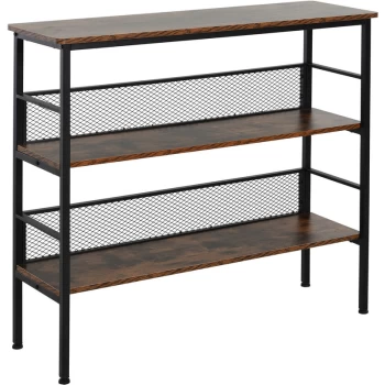 Image of 3-Tier Industrial Style Storage Shelf Metal Frame Adjustable Feet Brown - Homcom