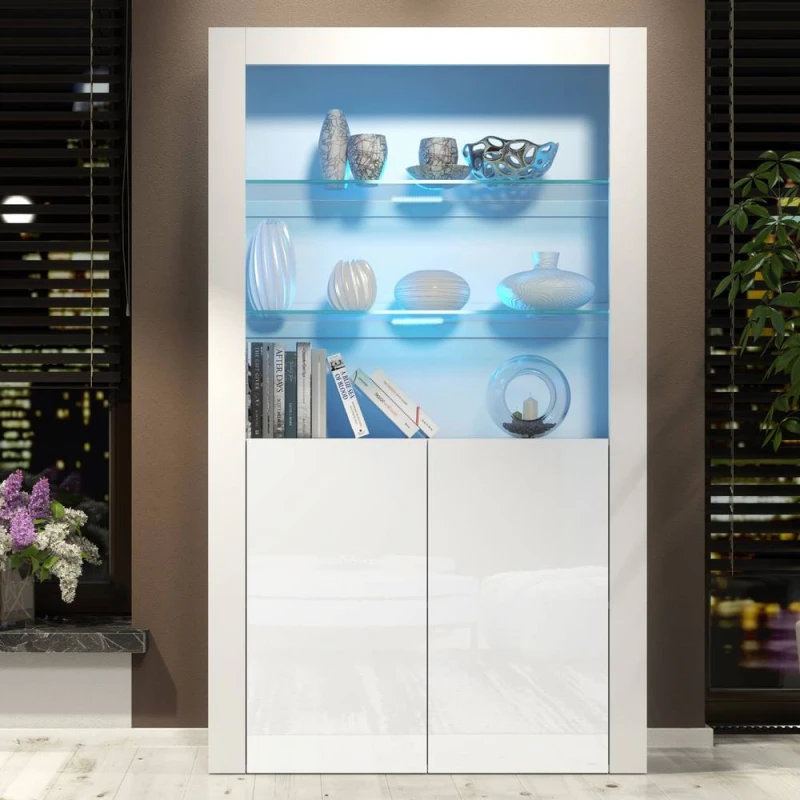 Image of Creative Furniture Spectrum Display Cabinet 170cm - White with Gloss Doors & LED Lights White Unisex