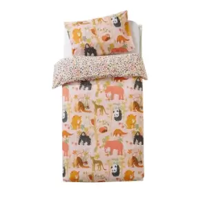 Image of Little Furn Childrens/Kids Endangered Safari Duvet Cover Set (Single) (Pink)