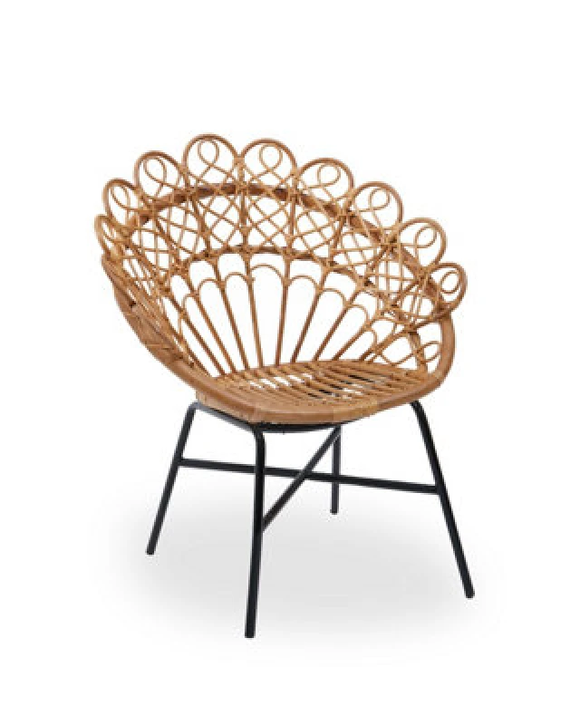 Image of Orsina Brown Rattan Round Peacock Chair, Unique Chair With Metal Legs, Rattan Dining Chair, Rattan Outdoor Chair