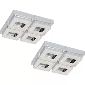 Image of 2 PACK Wall Flush Ceiling Light Chrome Shade Chrome Clear Crystal LED 4x4W