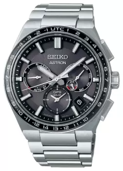 Image of Seiko SSH111J1 Astron Solar GPS Chronograph Black Dial Watch