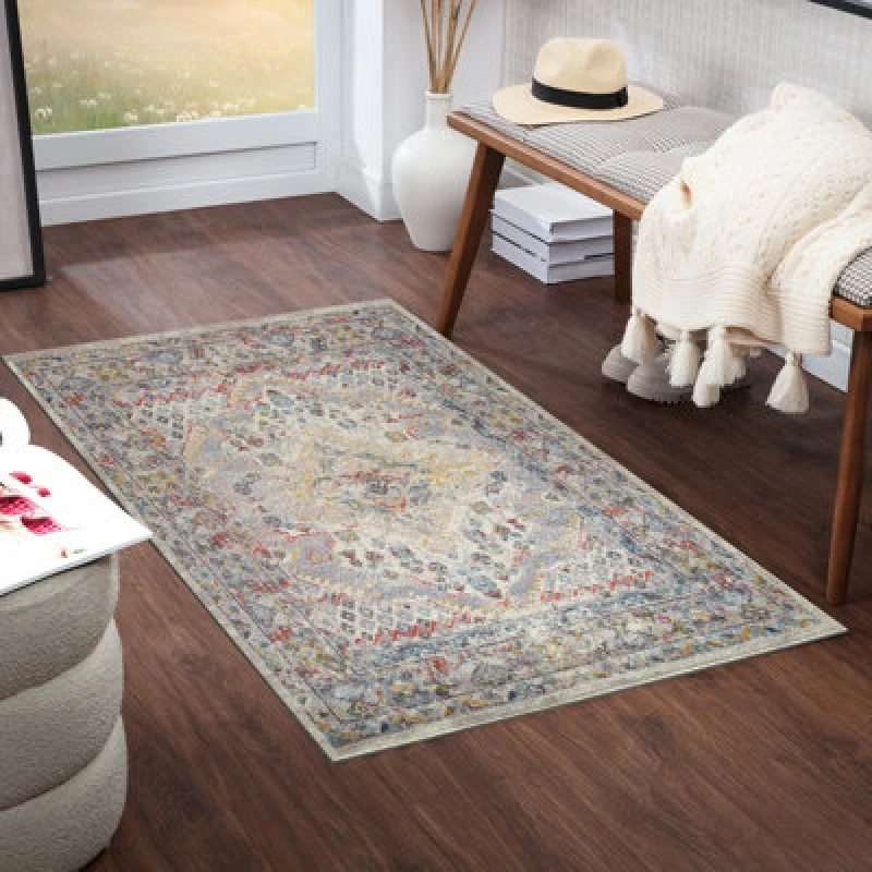 Image of Livabliss Vintage Oriental Boho Taupe Jade Area Rug 80 X 150 Cm - Easy Care, Non Shedding, Ideal For Living Room & Bedroom