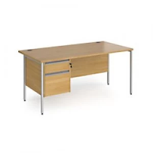 Image of Dams International Straight Desk with Oak Coloured MFC Top and Silver H-Frame Legs and 2 Lockable Drawer Pedestal Contract 25 1600 x 800 x 725mm