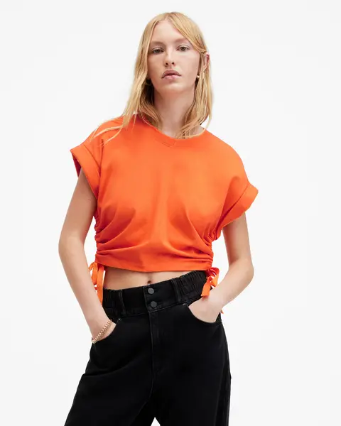 Image of AllSaints Mira Cropped Side Drawcord T-Shirt