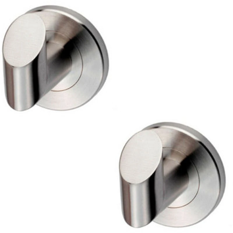 Image of Loops 2x Single Bathroom Robe Hook on Concealed Fix Rose 44.5mm Proj Stainless Steel Metallics