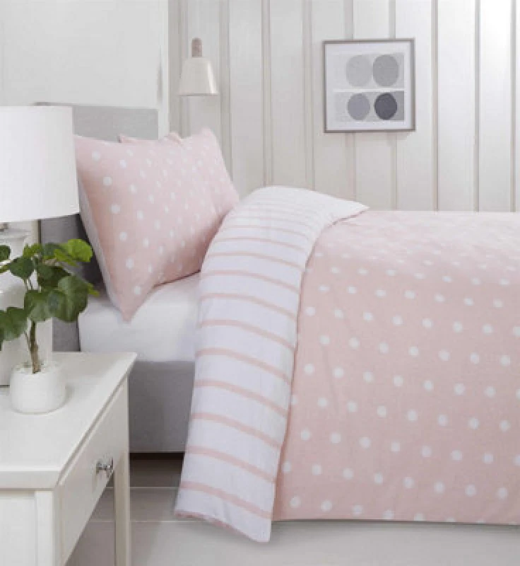 Image of Rapport Home Spots & Stripes Microfibre Duvet Set Single Blush, Pink SPOTMFSINGBLSH