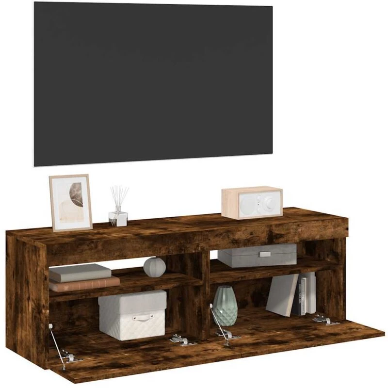 Image of vidaXL TV Cabinets 2 pcs with LED Lights Smoked Oak 60x35x40 cm, Brown 815679